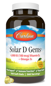 Carlson Solar D Gems botella con D3 y Omega-3 para uso diario