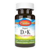 Carlson Super D3 + K2 en botella, apoyo óseo diario y absorción de calcio.