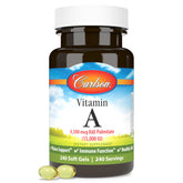 Carlson Vitamina A Palmitato 15000 UI en cápsula blanda dentro de la botella, apoyo a la visión.
