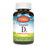 Carlson Vitamina D3 frasco con cápsulas y etiqueta legible, apoyo a la salud ósea
