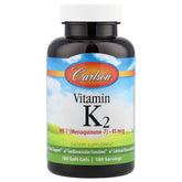 Carlson Vitamina K2-7 MK-7, botella en primer plano, apoya la salud cardiovascular