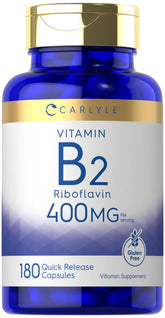 Botella Carlyle B2 400 mg, vista frontal, para uso diario sin gluten.