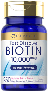 Carlyle Biotin 10000mcg, tabletas disolucion rapida para belleza diaria.