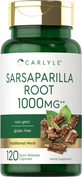 Carlyle cápsulas de raíz de sarsaparilla en botella para uso diario cómodo.