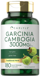 Carlyle Garcinia Cambogia Extract, botella visible, apoyo a un estilo de vida saludable.