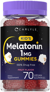 Gomitas Carlyle Kids Melatonin, sabor bayas, apoyo suave para la rutina nocturna.