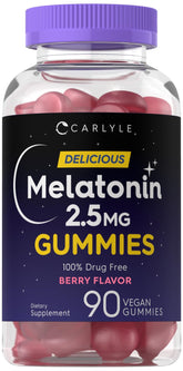 Carlyle Melatonina 2.5 mg gominolas frente al envase, ideal para la rutina nocturna.