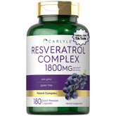 Carlyle Resveratrol Complex, botella vertido, apoyo al bienestar diario.