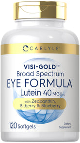 Carlyle Suplemento para la Salud Ocular, botella en primer plano, apoyo visual diario.