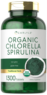 Carlyle chlorella-spirulina en botella, suplemento vegetariano para la rutina diaria