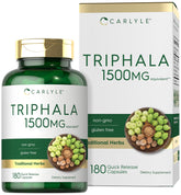 Carlyle Triphala cápsulas en botella para rutina diaria de bienestar.