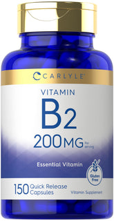 Carlyle Vitamina B2 200 mg: botella para uso diario y bienestar general.