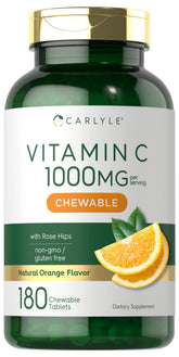 Carlyle Vitamina C masticables sabor naranja, 180 tabletas para uso diario.