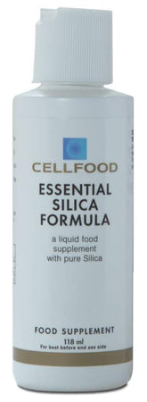 Cellfood Silicio Esencial Anti-Edad, botella frontal, apoyo potencial para huesos y articulaciones.