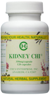 Kidney Chi de Chi's Enterprise, botella con cápsulas, posible apoyo para funciones renales y urinarias.