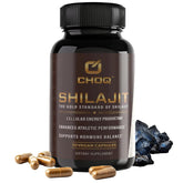 CHOQ Shilajit, botella frontal, energía diaria sostenida.