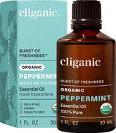 Cliganic Aceite esencial de menta orgánico 30 ml en botella, aroma vigorizante para aromaterapia.