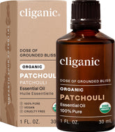Cliganic Patchouli, aceite orgánico 100% puro para aromaterapia y bienestar emocional.