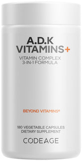 Codeage ADK Vitaminas, botella con cápsulas, apoyo diario de A-D-K para bienestar