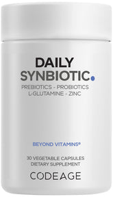 Codeage Daily Synbiotic, bote frontal, apoyo diario para equilibrio digestivo