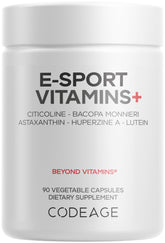 Codeage E-Sport Vitamins+ frente a la botella para enfoque sostenido durante partidas