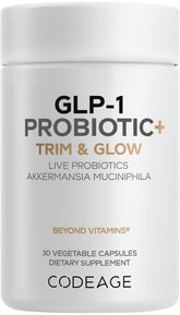 Codeage GLP-1 Probiotic+ botella frontal, apoyo diario al bienestar intestinal