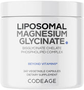 Codeage Magnesio Liposomal, botella frontal, apoyo diario al bienestar.