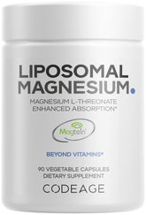 Codeage Magtein liposomales en botella de capsulas para apoyo diario de la salud cerebral.