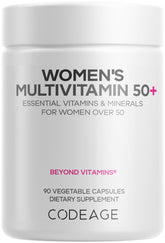 Codeage multivitamínico 50+ en botella, apoyo diario de nutrientes esenciales.