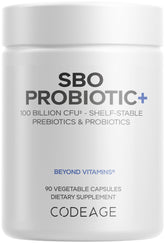 Codeage SBO Probioticos: cápsulas en botella para apoyo diario del bienestar intestinal.
