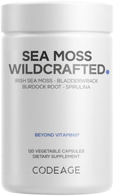 Codeage Sea Moss irlandés crudo, botella frontal, apoyo a la vitalidad diaria