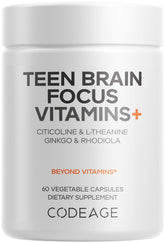 Codeage Teen Brain Focus cápsulas, apoyo para concentración diaria durante el estudio.