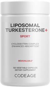 Codeage Turkesterone en frasco; fácil dosis diarias para rutinas de entrenamiento.