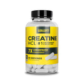 Cápsulas CON-CRET Creatine HCl en botella para energía muscular diaria.