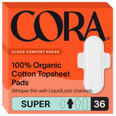 Cora: paquete de compresas Super, práctico para llevar todo el día.