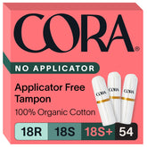 Tampones Cora sin aplicador de algodón orgánico para uso diario y cómodo.