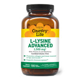 Country Life Lisina 1500mg cápsulas en empaque compacto para uso diario.