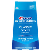 Crest 3D Whitestrips Classic Vivid, paquete de 20 tiras para blanqueamiento en casa.