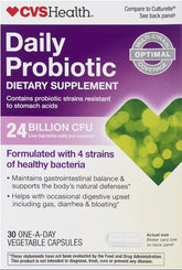 CVS Probiotico Máxima Potencia: botella con cápsulas para equilibrio intestinal.