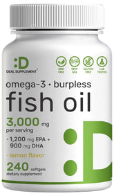 DEAL SUPPLEMENT Omega 3: botella con aroma a limón, podría apoyar la salud general.