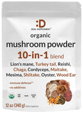 DEAL SUPPLEMENT Polvo de hongos orgánicos en envase de 12oz, apoyo a inmunidad y energía