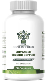 Detox Trees Thyroid Health Formula, botella frontal, apoyo diario de energía.