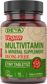 DEVA multivitamínico vegano en frasco con tabletas diminutas para apoyo nutricional diario
