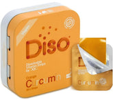 DISO Curcumina: tira disoluble naranja con empaque compacto para viajar.