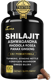 DLNIA 8-en-1 Shilajit: cápsulas para energía diaria y vitalidad natural.