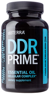 doTERRA DDR Prime Softgels en botella, apoyo a la salud celular en uso diario.