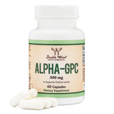 Double Wood Alfa GPC: cápsulas en botella frontal, enfoque potencial