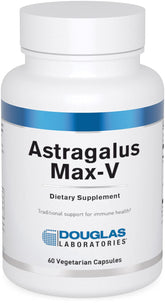 Cápsulas Astragalus Max-V de Douglas Laboratories, posible apoyo al sistema inmunitario.