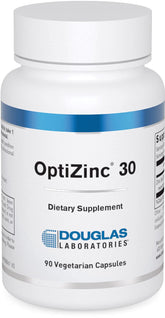 Douglas Laboratories Opti Zinc 30 mg, botella frente, apoyo a funciones inmunitarias y piel saludable