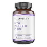 Dr. Brighten Myoinositol Plus, botella vertiendo, apoyo a función ovárica.